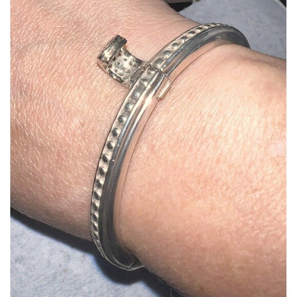 Slane & Slane Sterling Silver Diamond In 10k Gold Clasp Hinged Bracelet 49 Grams - Picture 4 of 8